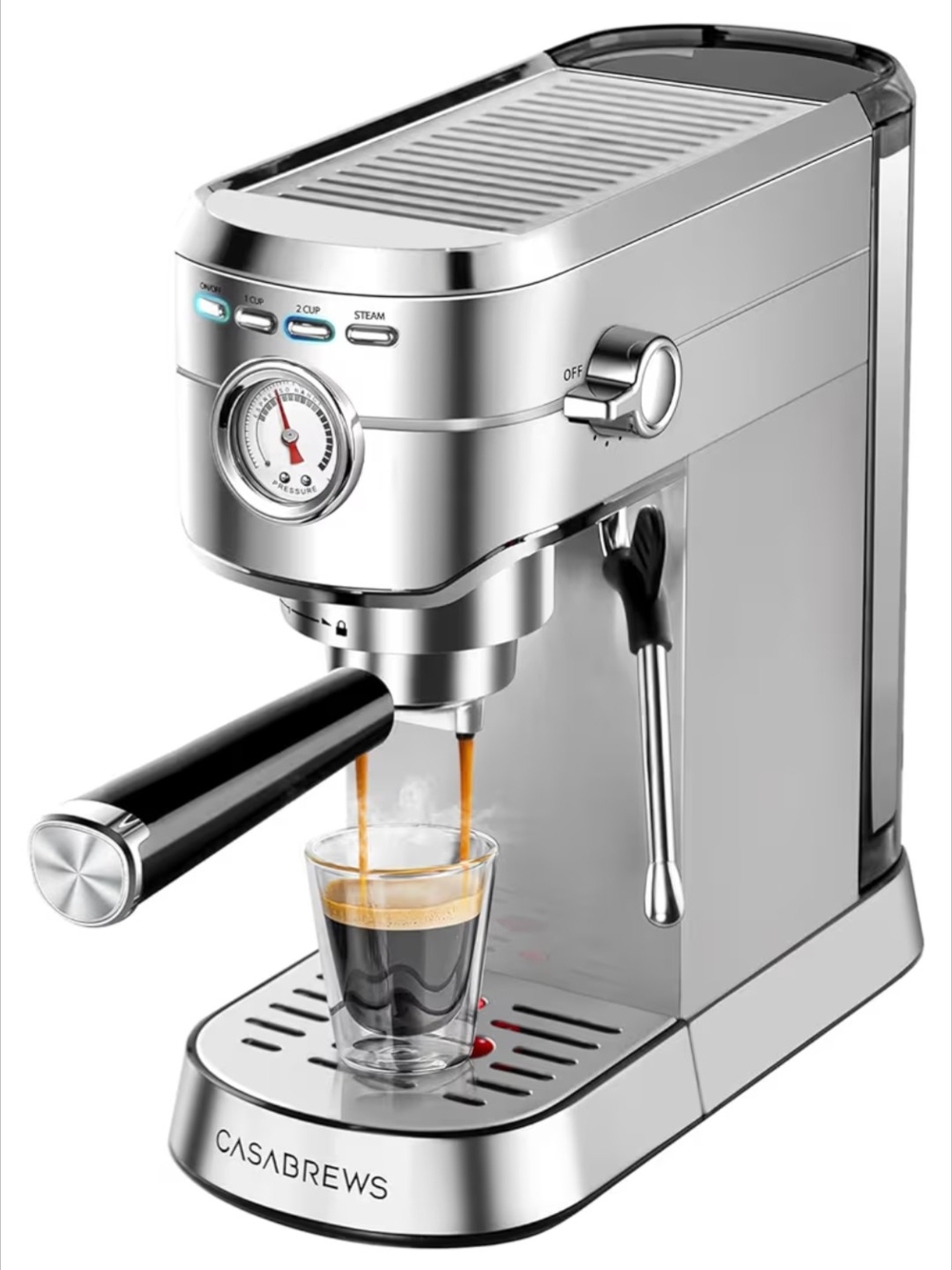 Compact Espresso Machine with Milk Frothing Steam Wand, Stainless Steel Used 1